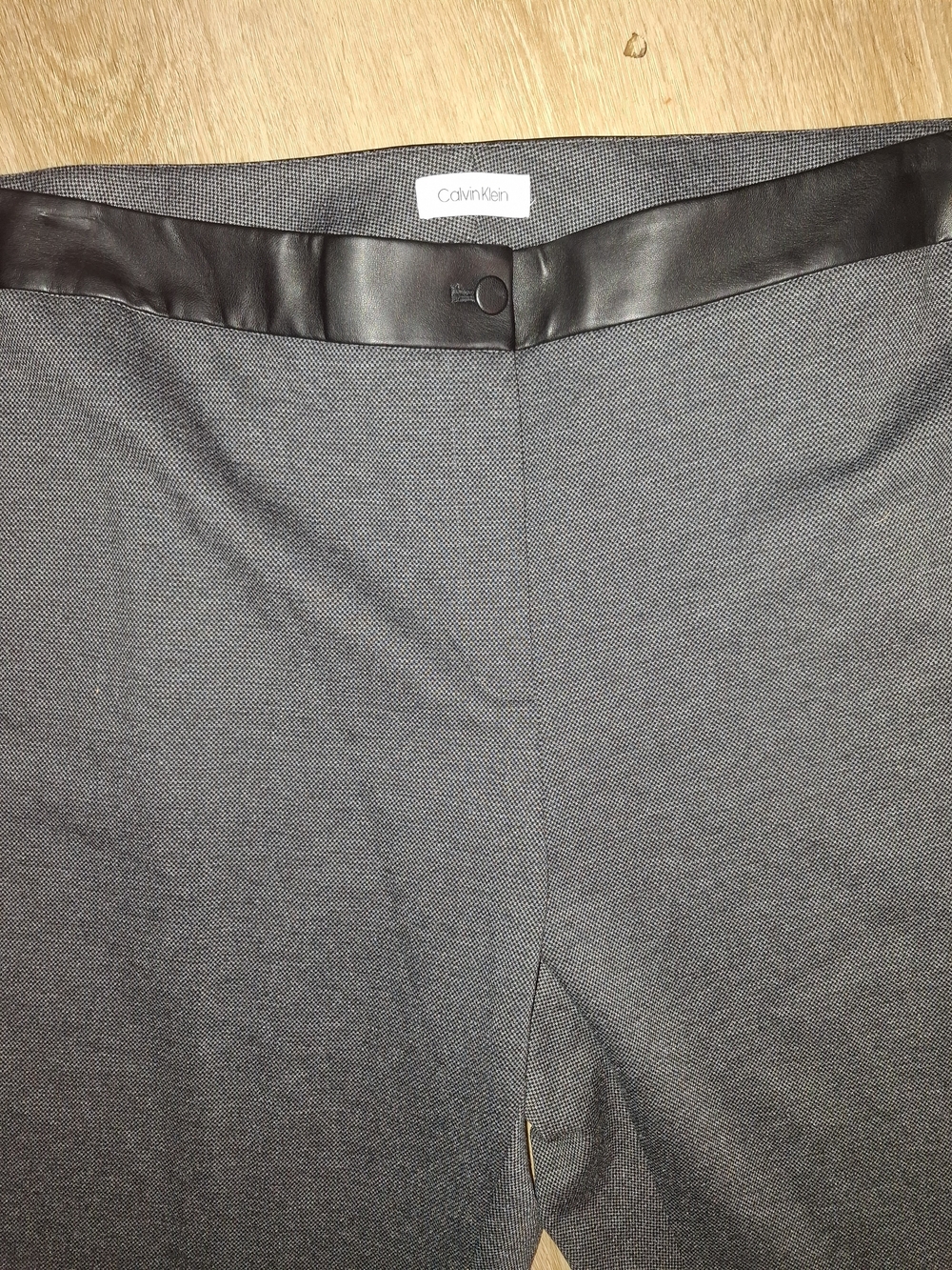 Calvin Klein Charcoal Ponte Ankle Pants with Faux-Leather Trim 20W - Picture 3 of 8